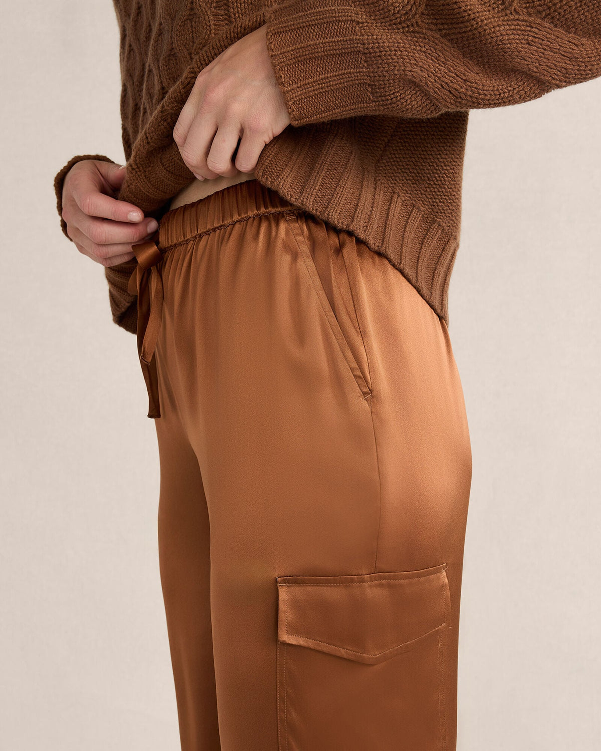 WASHABLE SILK DRAWSTRING CARGO JOGGERS