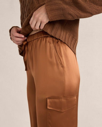 WASHABLE SILK DRAWSTRING CARGO JOGGERS