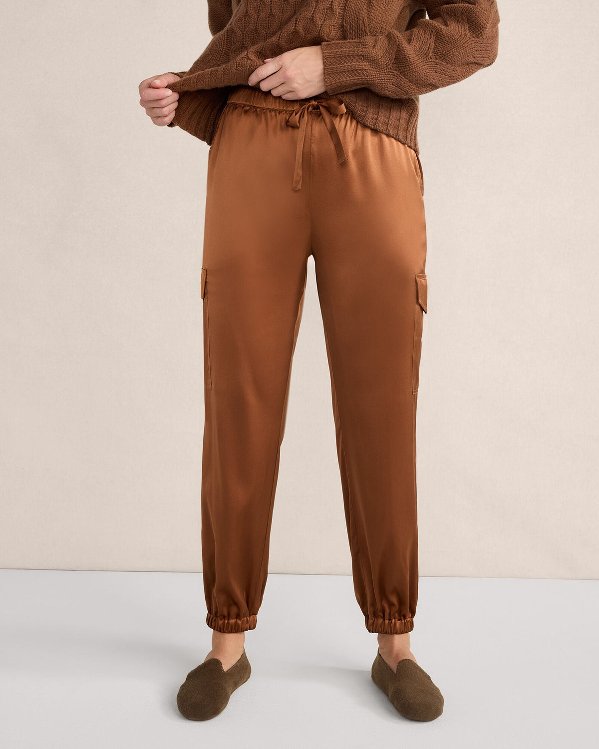 WASHABLE SILK DRAWSTRING CARGO JOGGERS