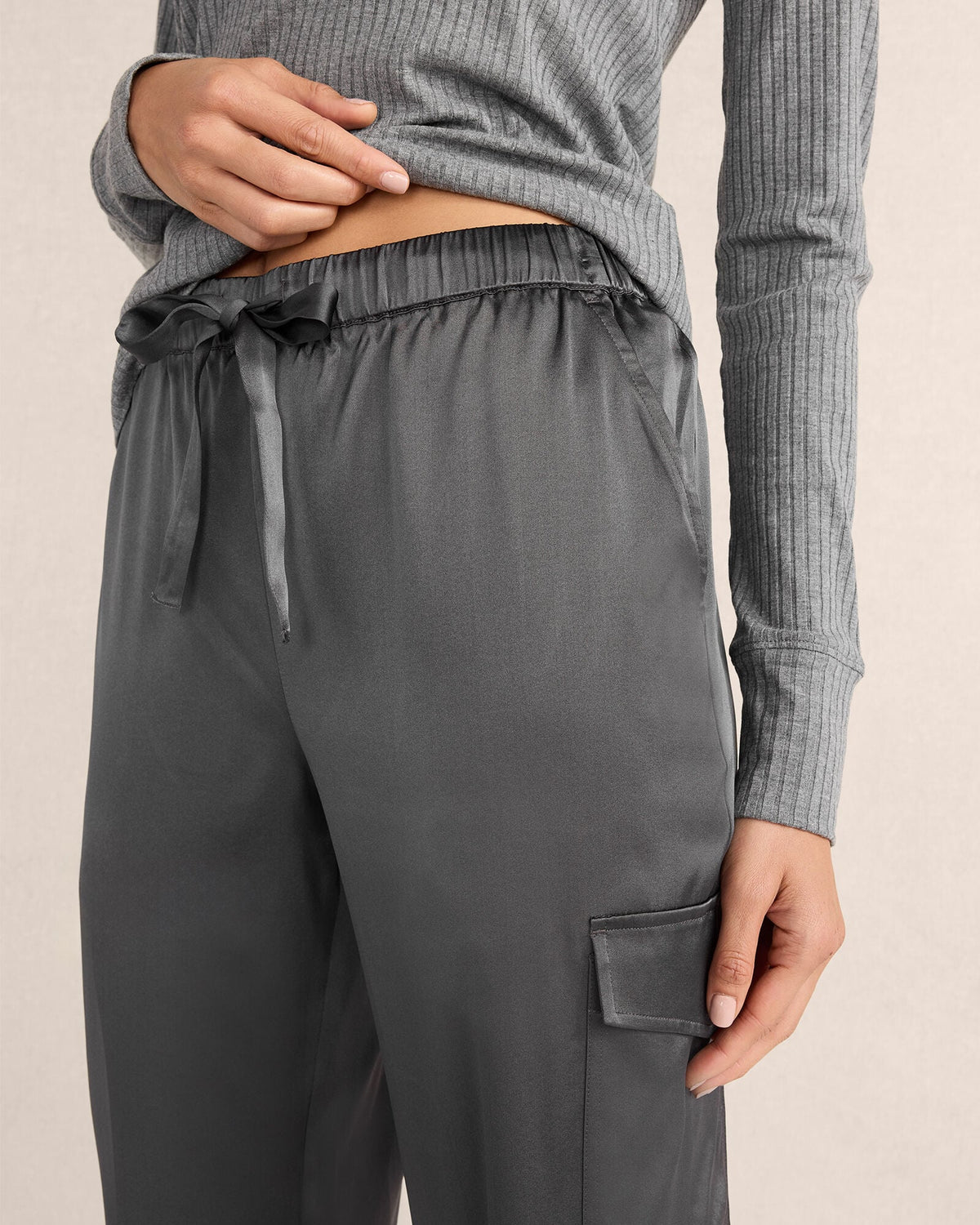 WASHABLE SILK DRAWSTRING CARGO JOGGERS
