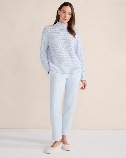 ORGANIC COTTON CABLE KNIT FUNNEL NECK SWEATER