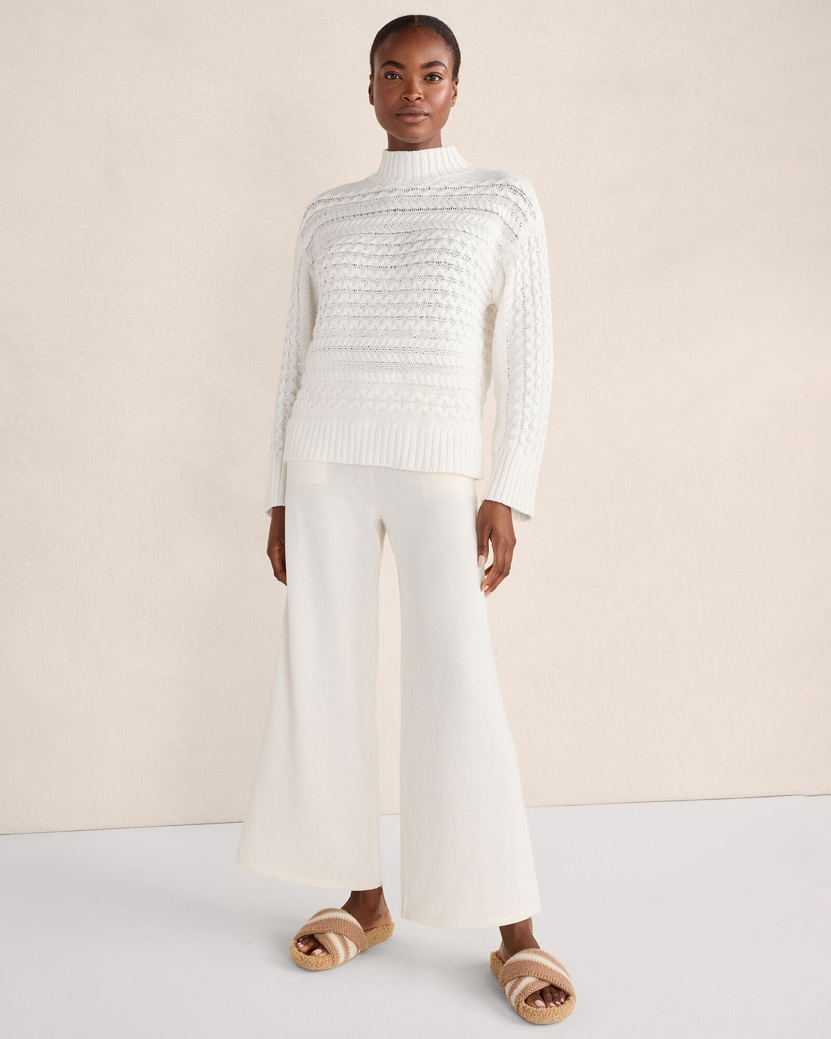ORGANIC COTTON CABLE KNIT FUNNEL NECK SWEATER