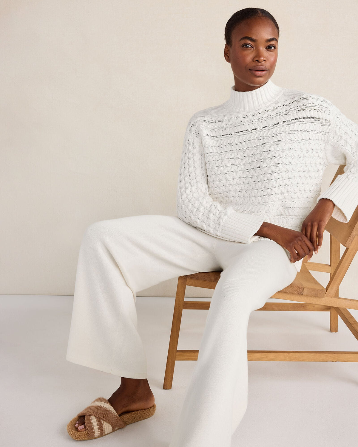 ORGANIC COTTON CABLE KNIT FUNNEL NECK SWEATER
