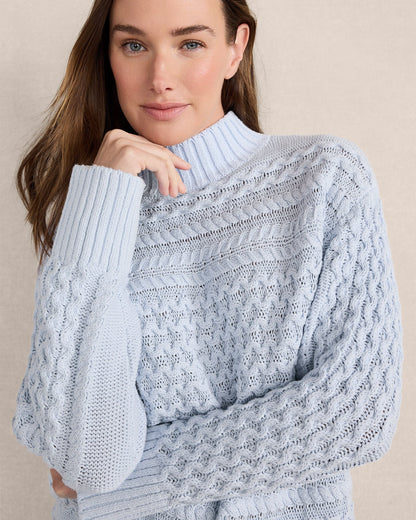 ORGANIC COTTON CABLE KNIT FUNNEL NECK SWEATER
