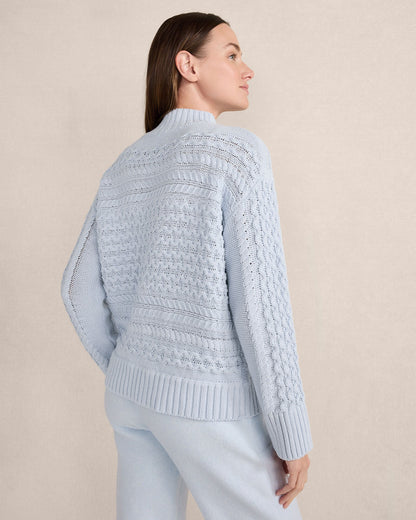ORGANIC COTTON CABLE KNIT FUNNEL NECK SWEATER