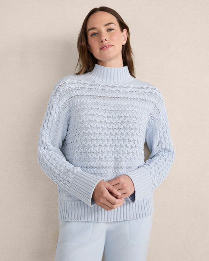 ORGANIC COTTON CABLE KNIT FUNNEL NECK SWEATER