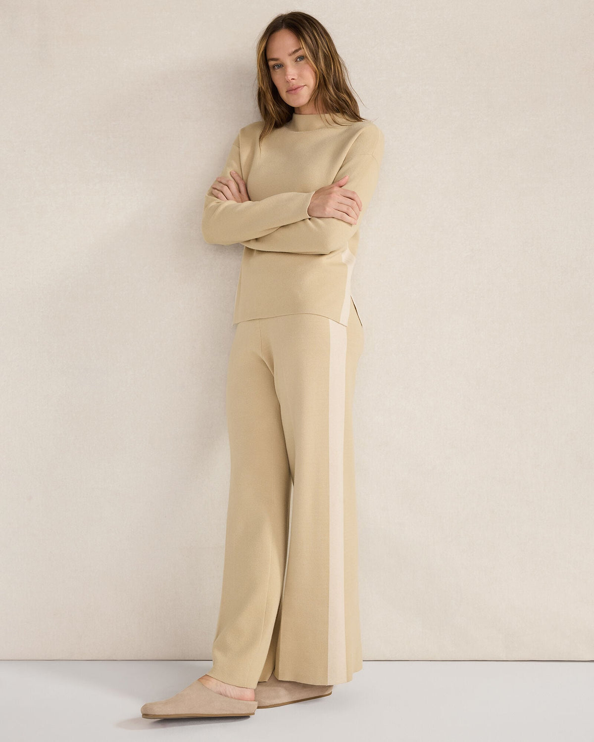 TUXEDO STRIPE FUNNEL NECK PULLOVER