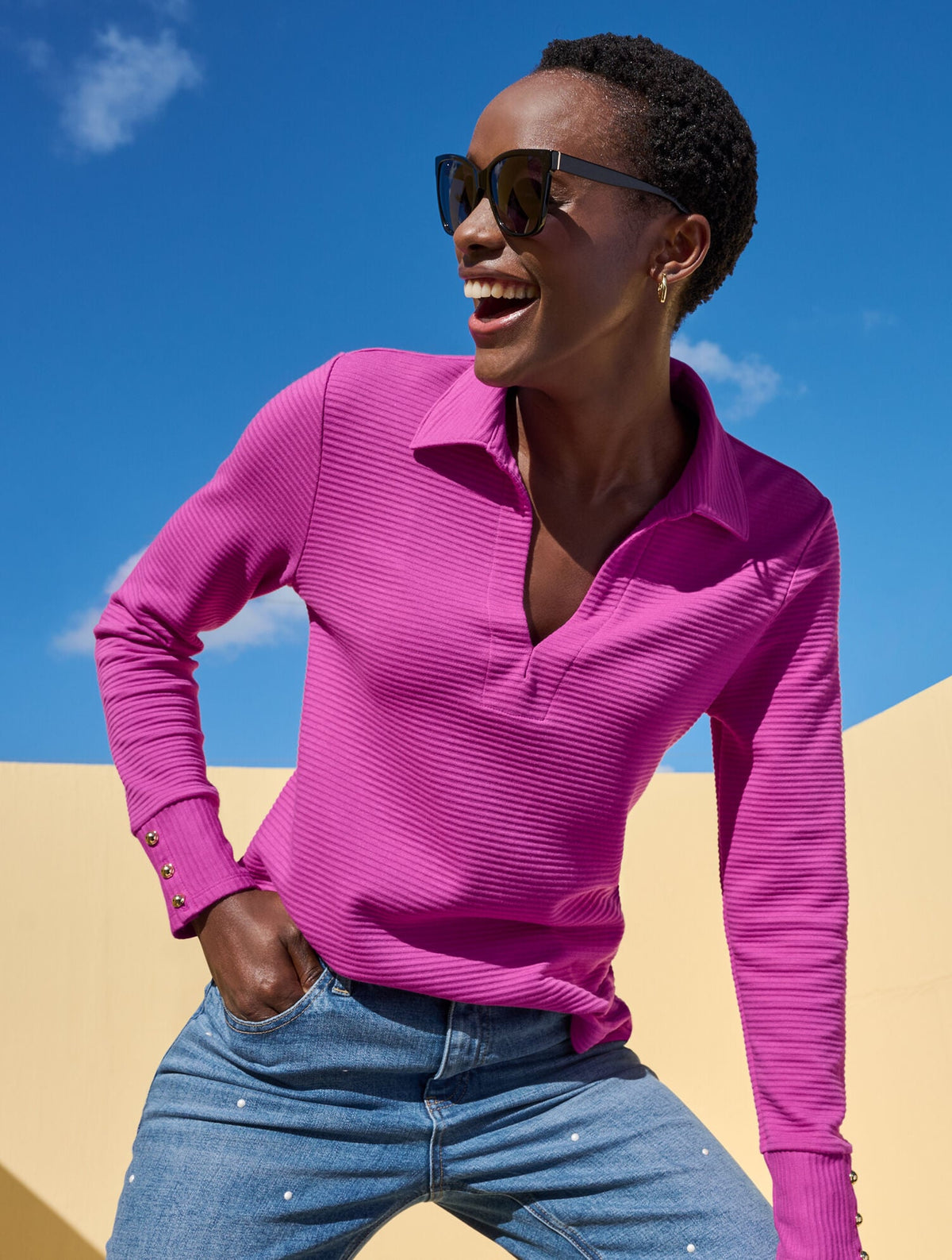 RIBBED JOHNNY COLLAR SWEATSHIRT
