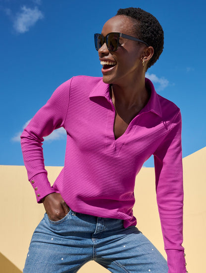 RIBBED JOHNNY COLLAR SWEATSHIRT