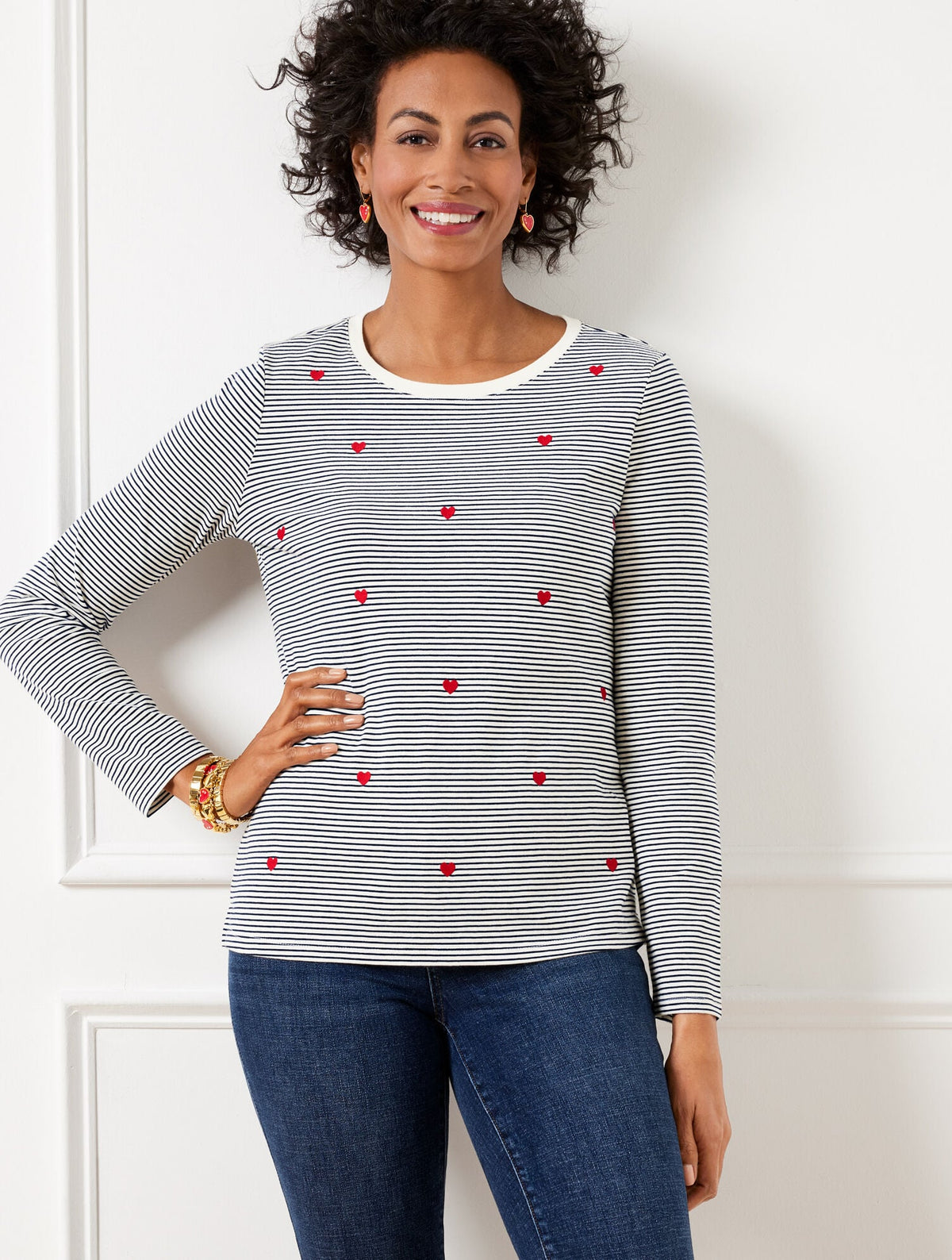 CREWNECK TEE - EMBELLISHED HEARTS