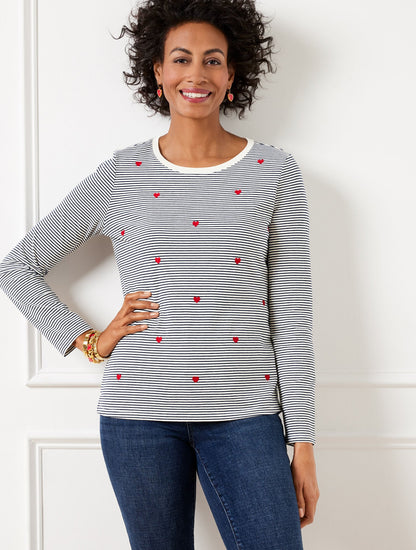 CREWNECK TEE - EMBELLISHED HEARTS