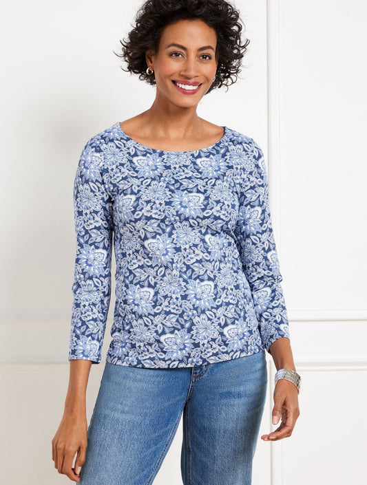 EFFORTLESS JERSEY BATEAU NECK TEE - BUOYANT BLOSSOMS