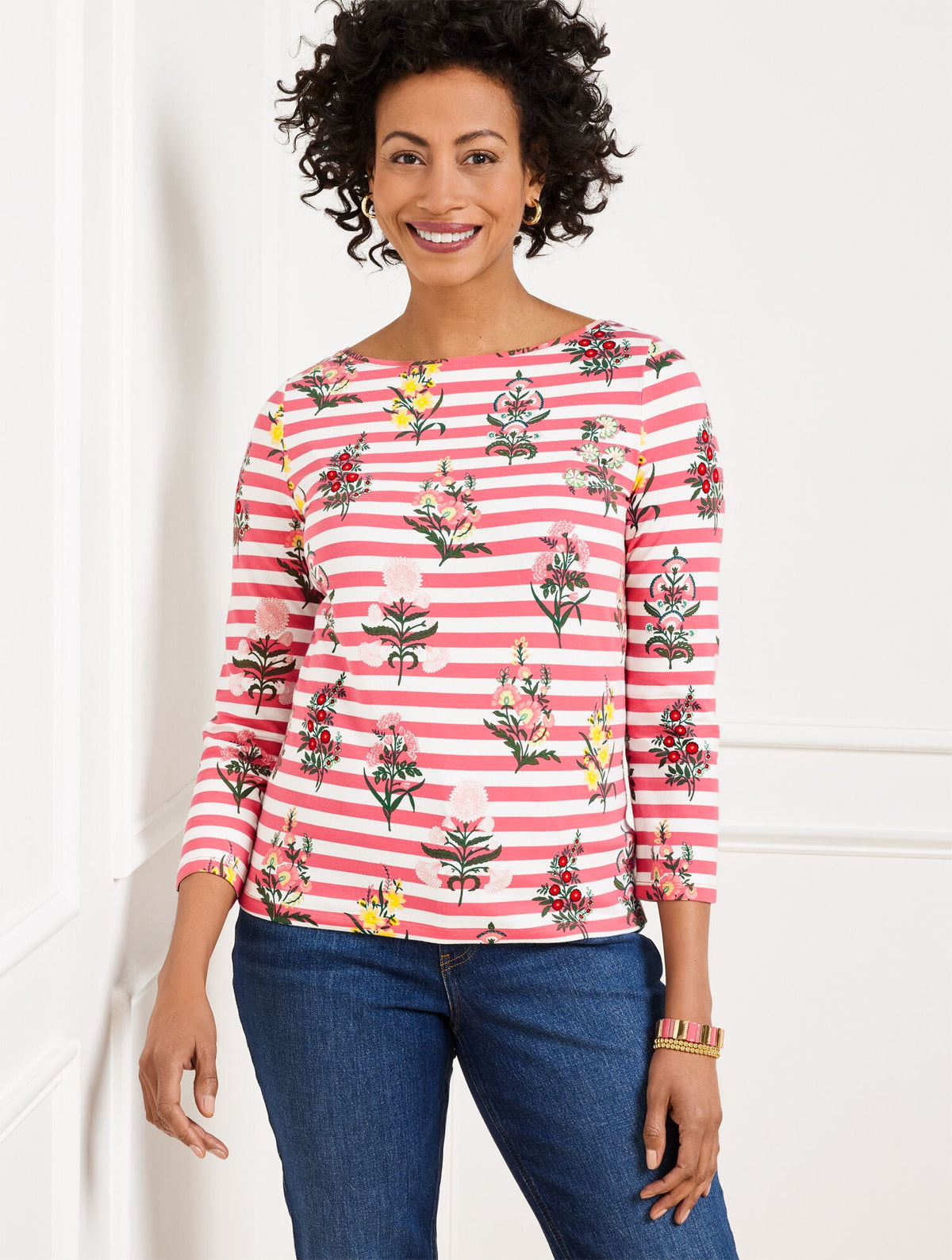 BATEAU NECK TEE - FLORAL RADIANCE STRIPE