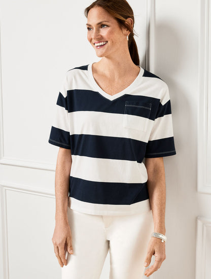 V-NECK BOXY TEE - QUINCE STRIPE