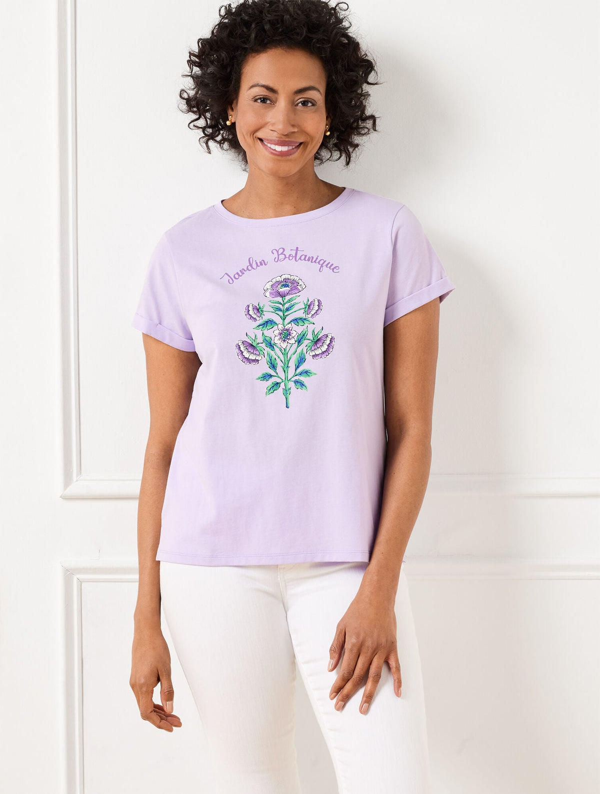 ROLL SLEEVE CREWNECK TEE - BOTANICAL