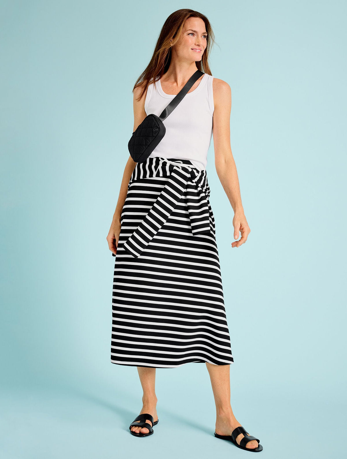 EFFORTLESS ULTRAKNIT A-LINE MIDI SKIRT - CROCUS STRIPE