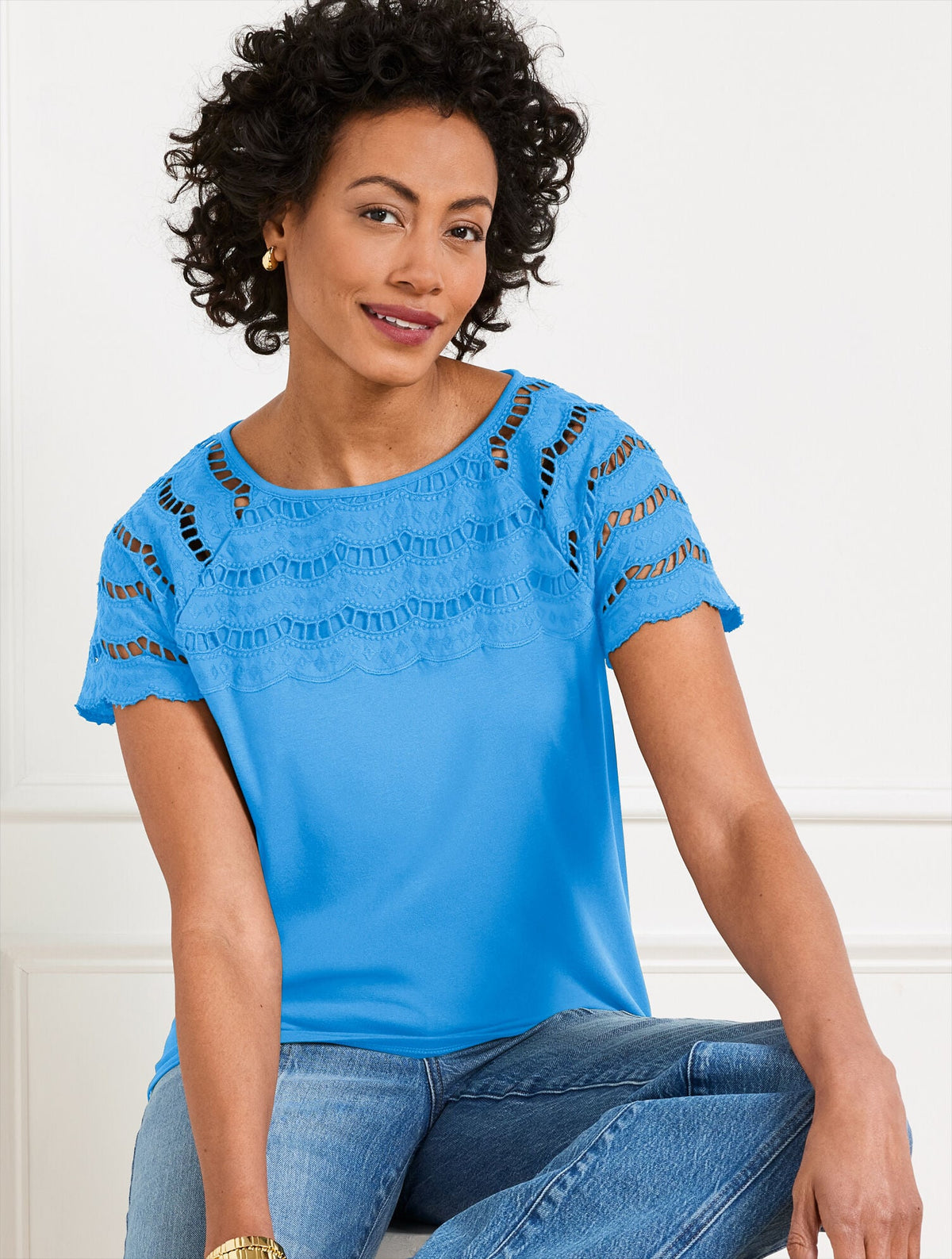 EMBROIDERED EYELET TOP