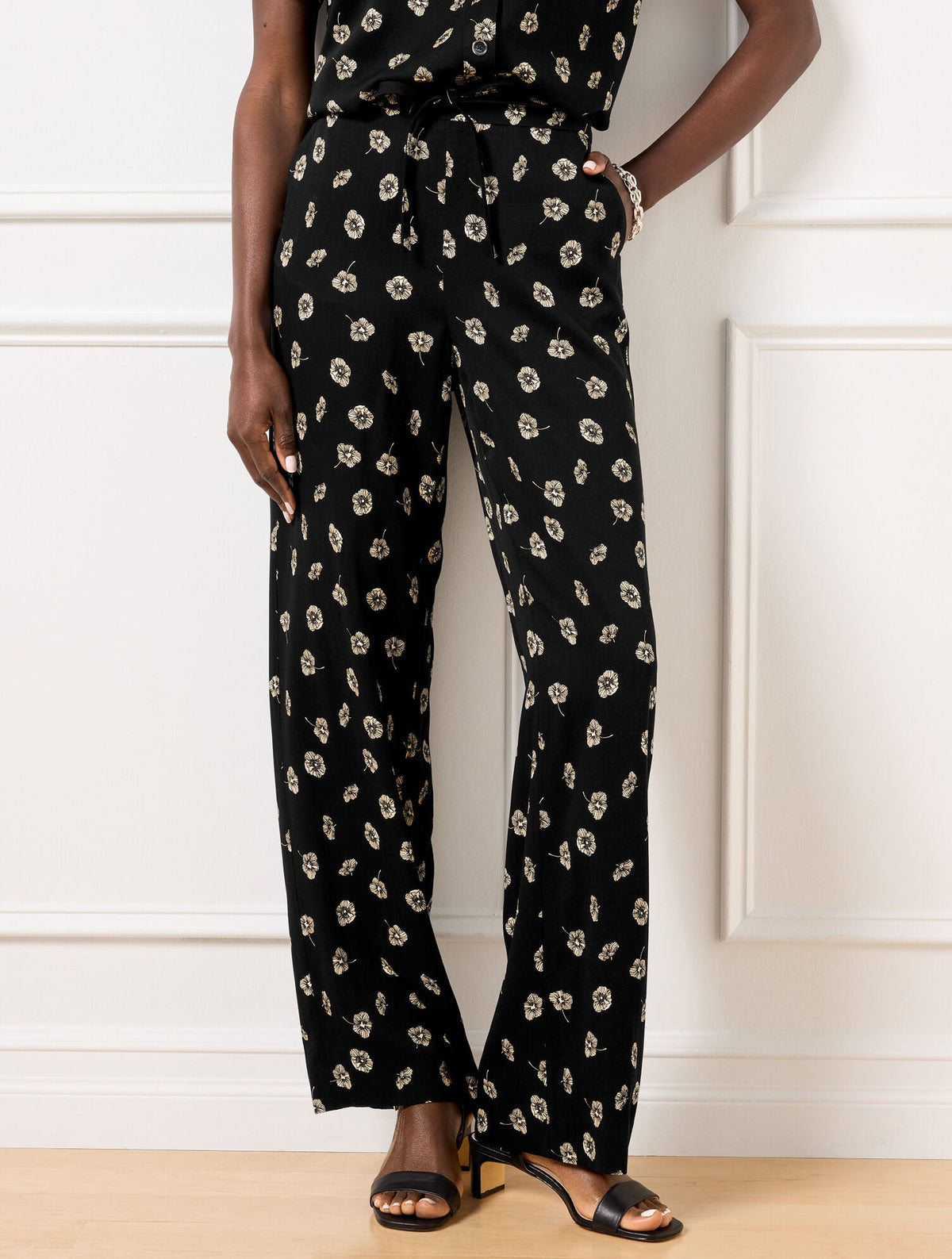 WIDE LEG PULL-ON PANTS - DECO FLOWERS
