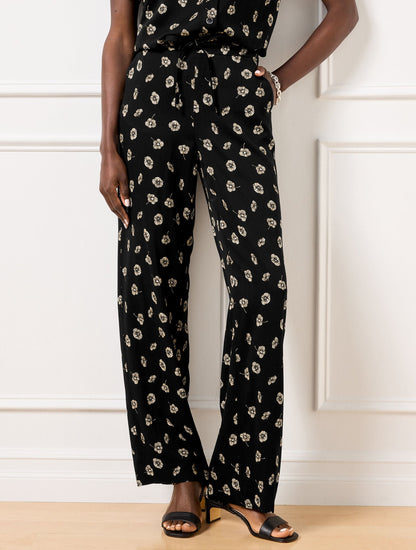 WIDE LEG PULL-ON PANTS - DECO FLOWERS