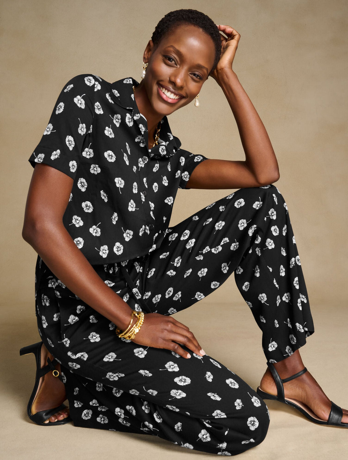 WIDE LEG PULL-ON PANTS - DECO FLOWERS