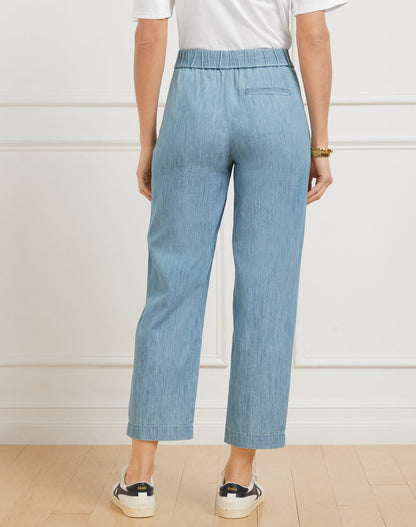 SLIM CROP PANTS - CHAMBRAY