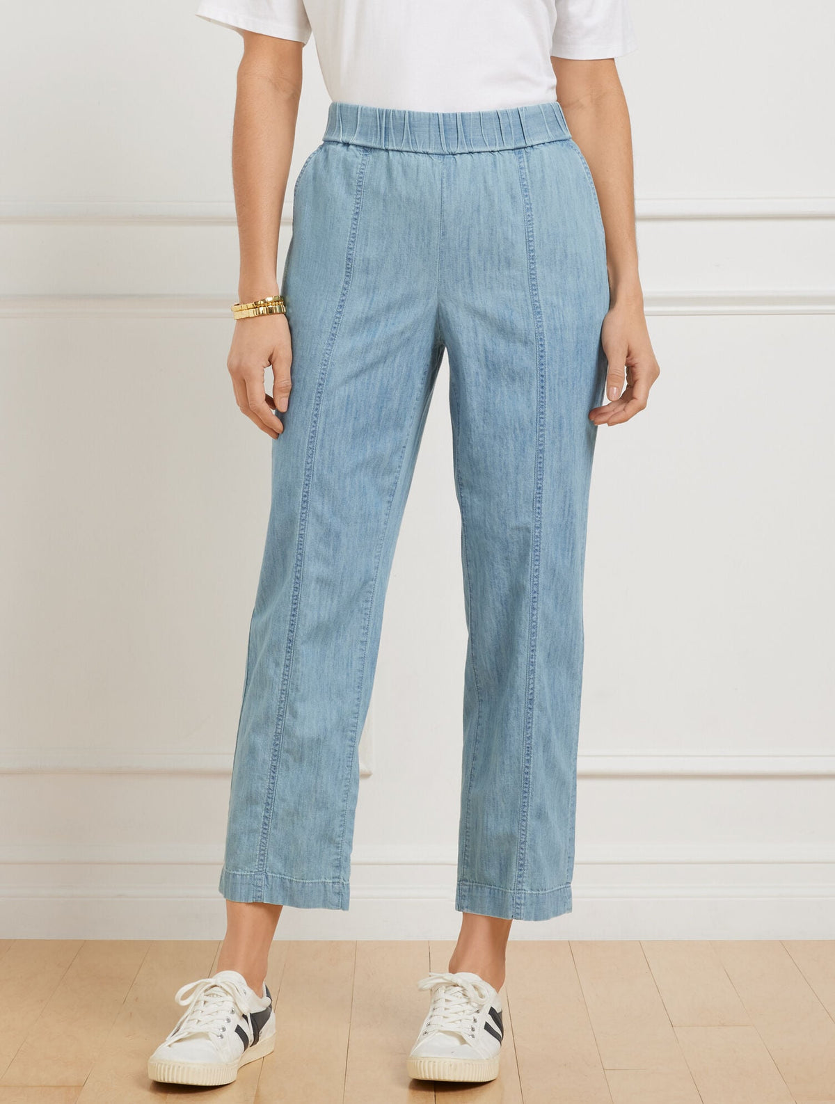 SLIM CROP PANTS - CHAMBRAY