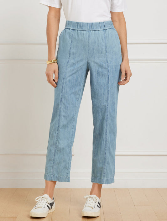 SLIM CROP PANTS - CHAMBRAY