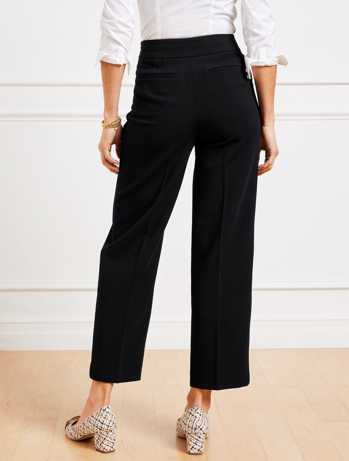 TAILORED STRETCH SLIM WIDE ANKLE PANTS