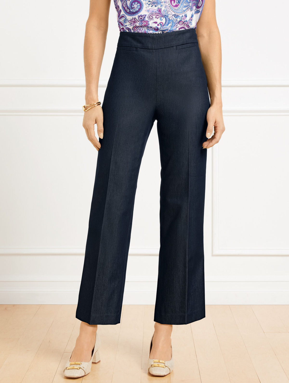 REFINED DENIM SLIM WIDE ANKLE PANTS