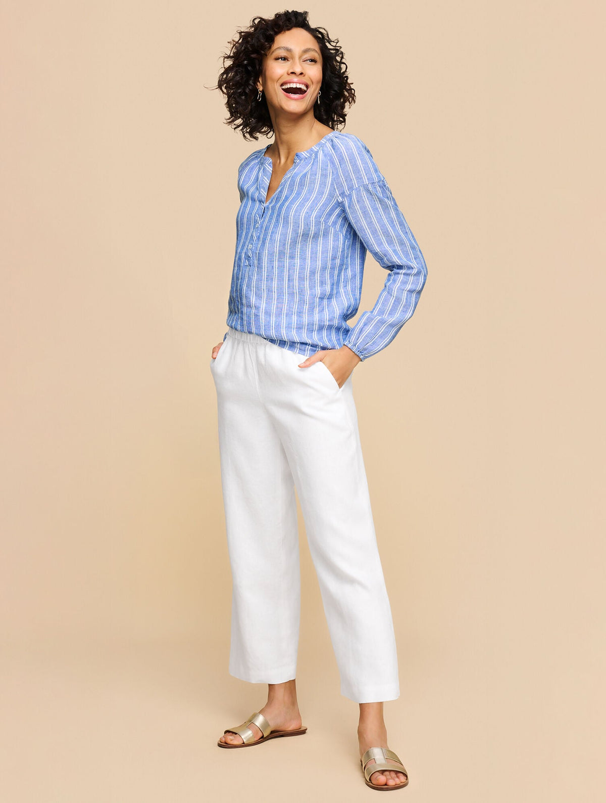 WIDE CROP PULL-ON WASHED LINEN PANTS