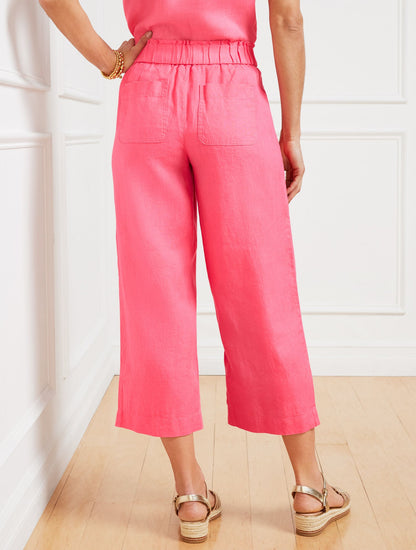 WIDE CROP PULL-ON WASHED LINEN PANTS