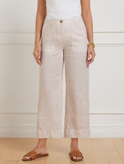 STRAIGHT ANKLE WASHED LINEN PANTS - TAILORED STRIPE