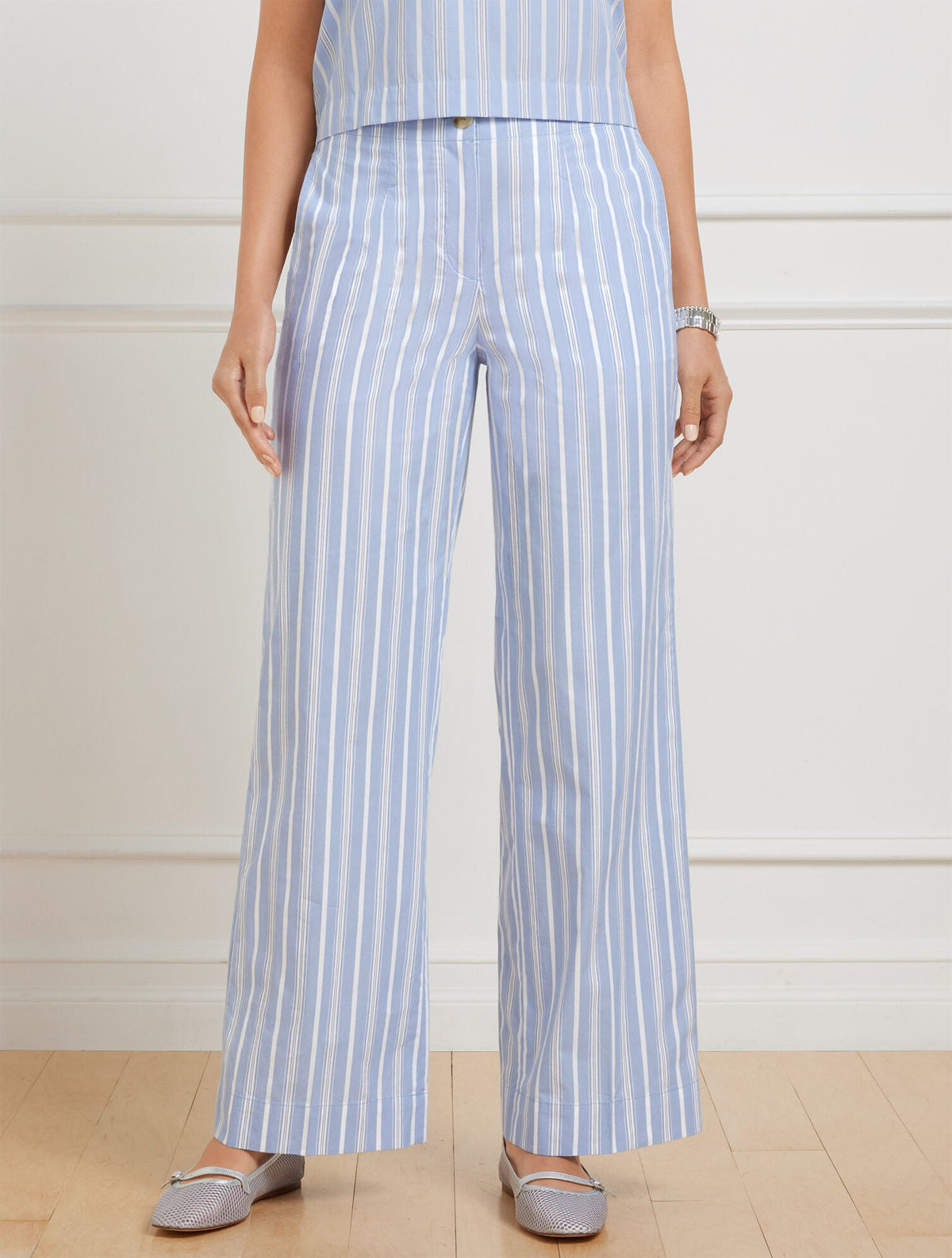 WIDE ANKLE FRESH POPLIN PANTS - DEWDROP STRIPE