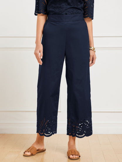 WIDE CROP PULL-ON FRESH POPLIN PANTS - EYELET HEM