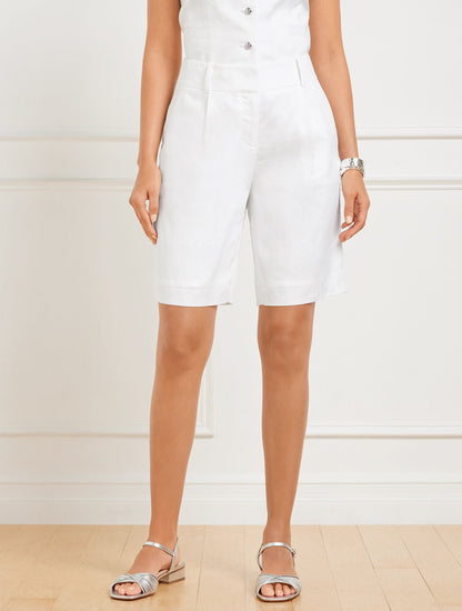 PLEATED LINEN SHORTS - LINED