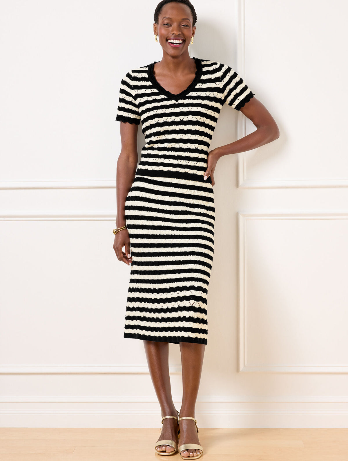 POINTELLE STRIPE SWEATER SKIRT