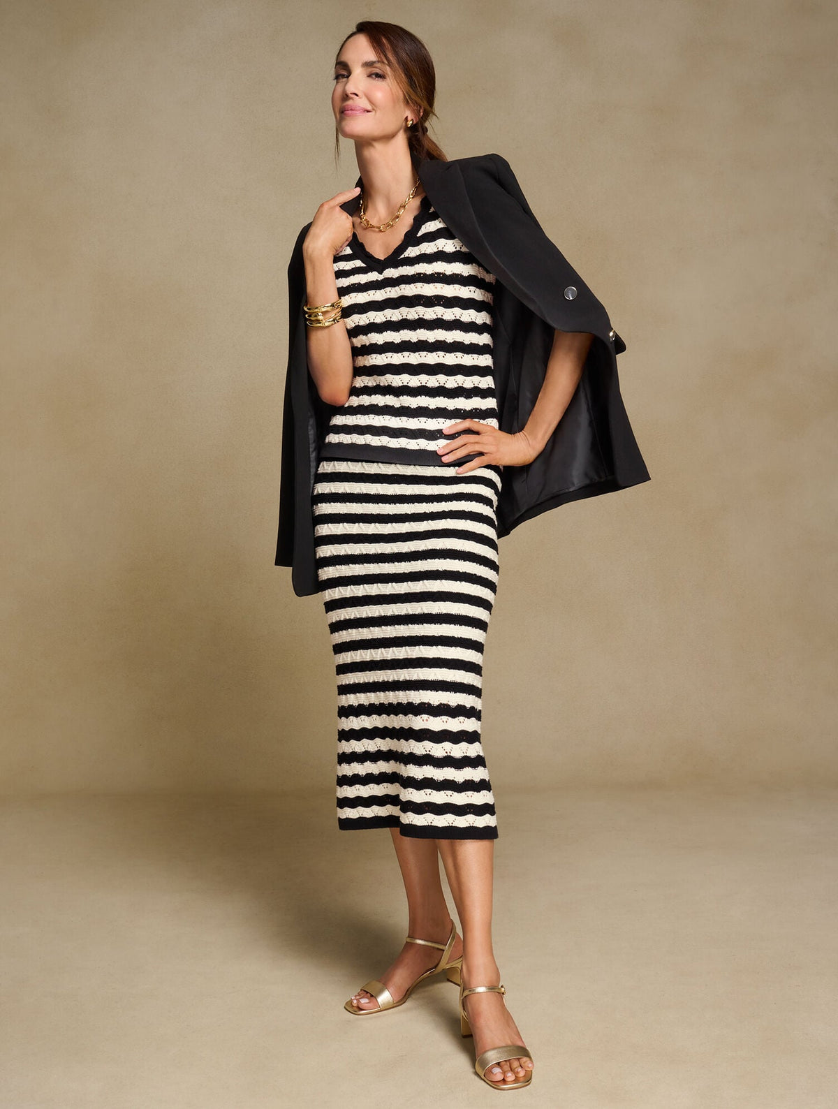 POINTELLE STRIPE SWEATER SKIRT