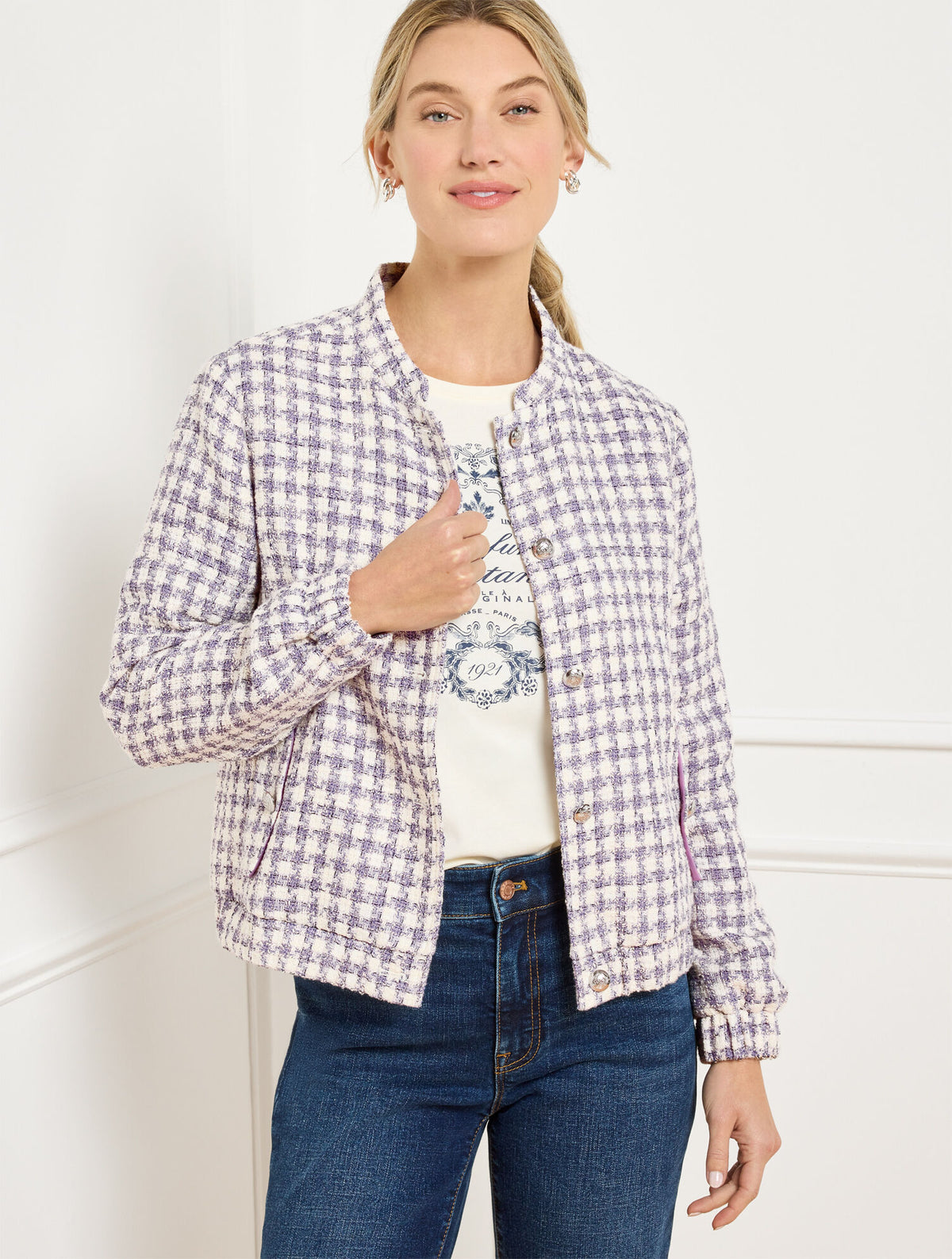 GINGHAM TWEED BOMBER