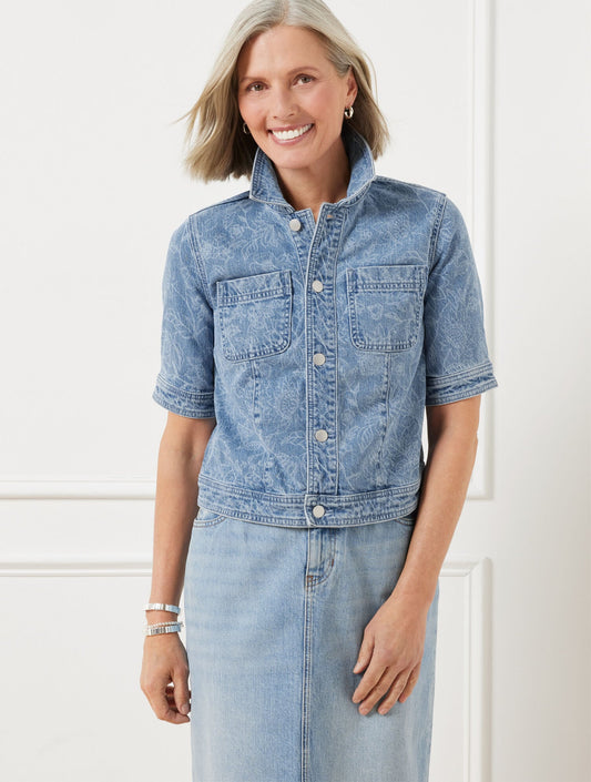 SHORT SLEEVE JEAN JACKET - FLORAL