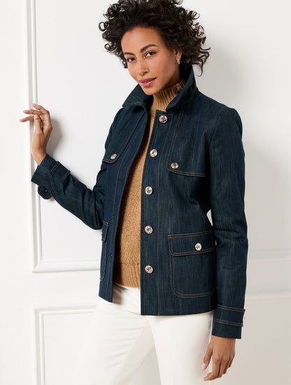 REFINED DENIM SHORT TRENCH COAT