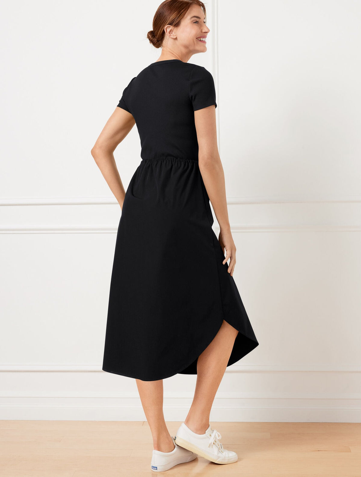 MIXED MEDIA SHORT SLEEVE DRESS