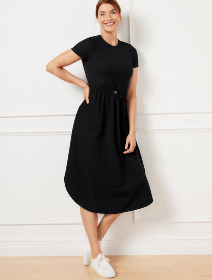 MIXED MEDIA SHORT SLEEVE DRESS