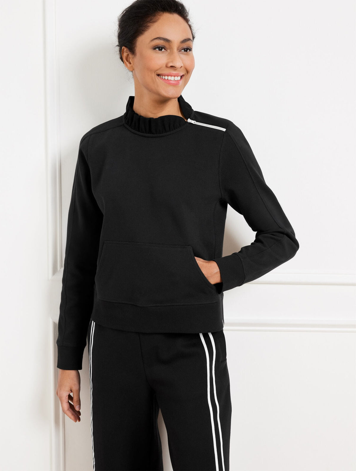PIQUÉ ZIP SHOULDER PULLOVER