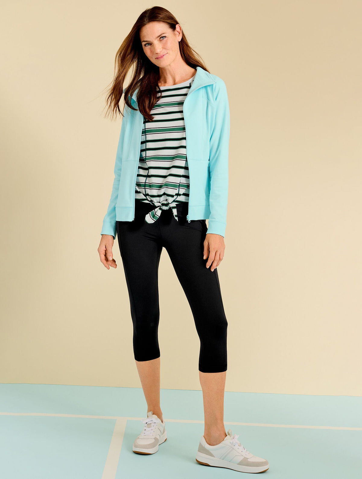 SUPERSOFT JERSEY TIE FRONT TEE - RAINFALL STRIPE