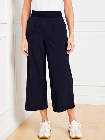 LIGHTWEIGHT WOVEN STRETCH WIDE LEG ANKLE PANTS