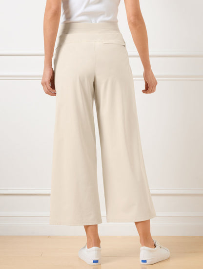 LIGHTWEIGHT WOVEN STRETCH WIDE LEG ANKLE PANTS