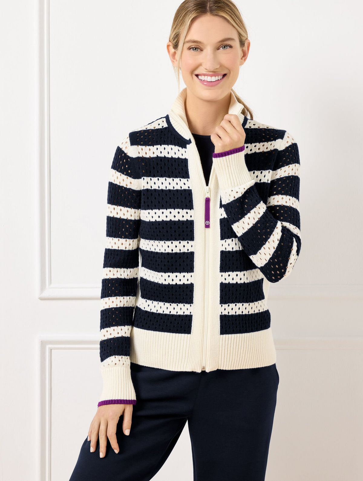 COOLMAX® FULL ZIP SWEATER JACKET - STRIPE