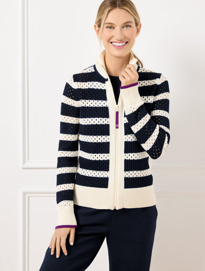 COOLMAX® FULL ZIP SWEATER JACKET - STRIPE