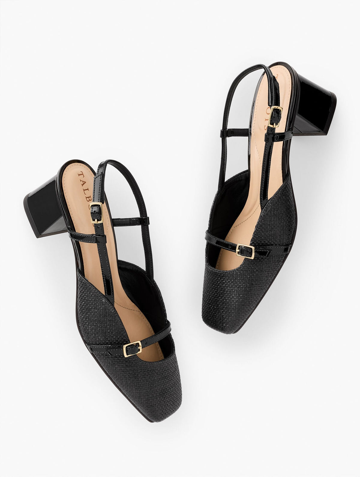 CARLYE BUCKLE BLOCK HEEL PUMPS - SHIMMER RAFFIA