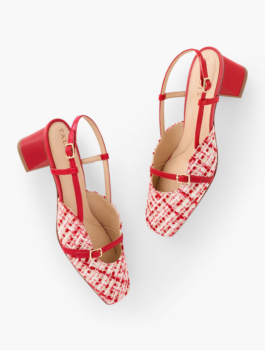 CARLYE BUCKLE BLOCK HEEL PUMPS - LOVELY TWEED
